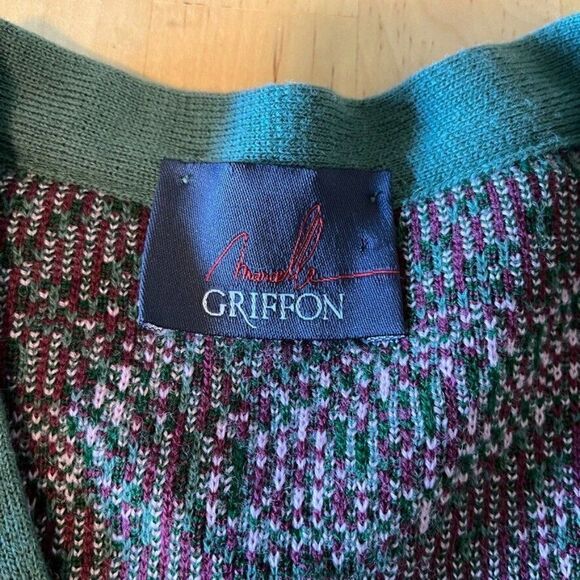 Vintage 80s Womens Pink Green Paisley Striped Oversized Grandma Cardigan Sz L - Picture 2 of 11